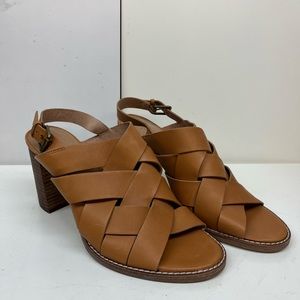 Madewell Cindy Sandal Woven Leather Stacked Heel Slingback  9.5